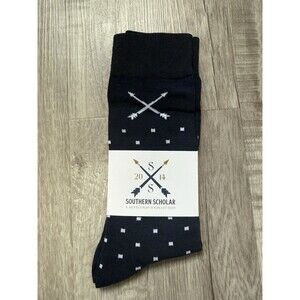 Southern Scholar Lehmans Mid-Calf Dress Socks Navy White Dots O/S Mens BRAND NEW